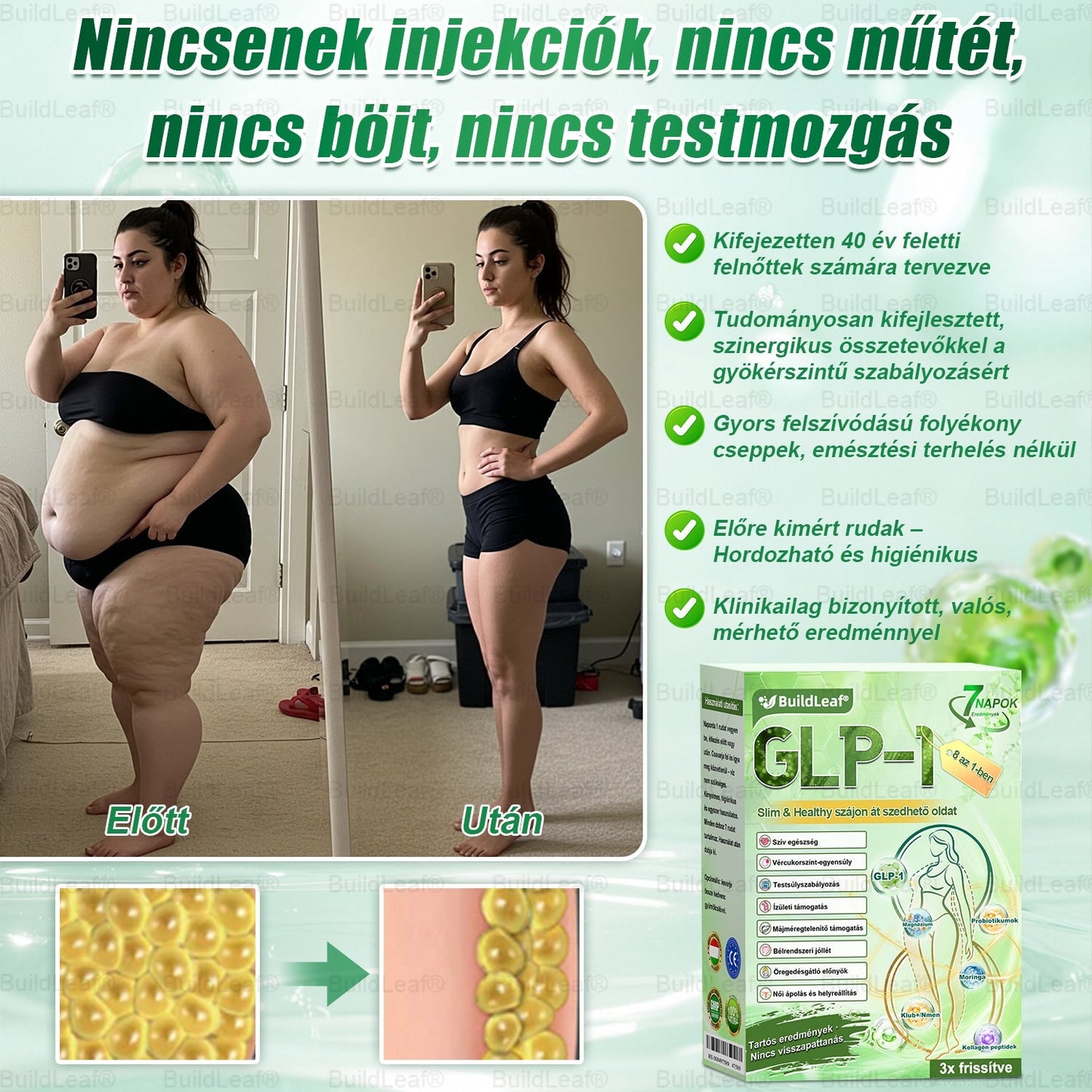 Karácsonyi limitált |BuildLeaf® GLP-1 8-az-1 Slim & Health szájüregi oldat – Egyszerű napi használat, látványos eredmény 7 nap alatt, 100 milliárd aktív probiotikummal ✅ testsúlykezelés, szív-, cukorbetegség-, bél- és női egészség, feszes bőr, energia.