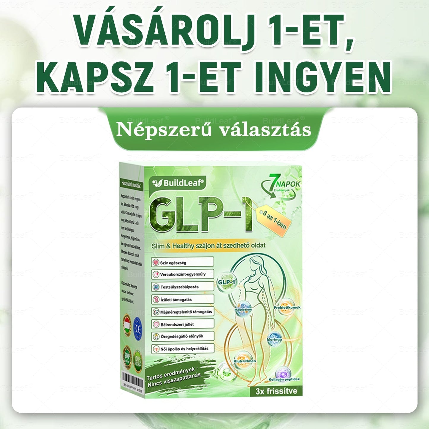 Karácsonyi limitált |BuildLeaf® GLP-1 8-az-1 Slim & Health szájüregi oldat – Egyszerű napi használat, látványos eredmény 7 nap alatt, 100 milliárd aktív probiotikummal ✅ testsúlykezelés, szív-, cukorbetegség-, bél- és női egészség, feszes bőr, energia.